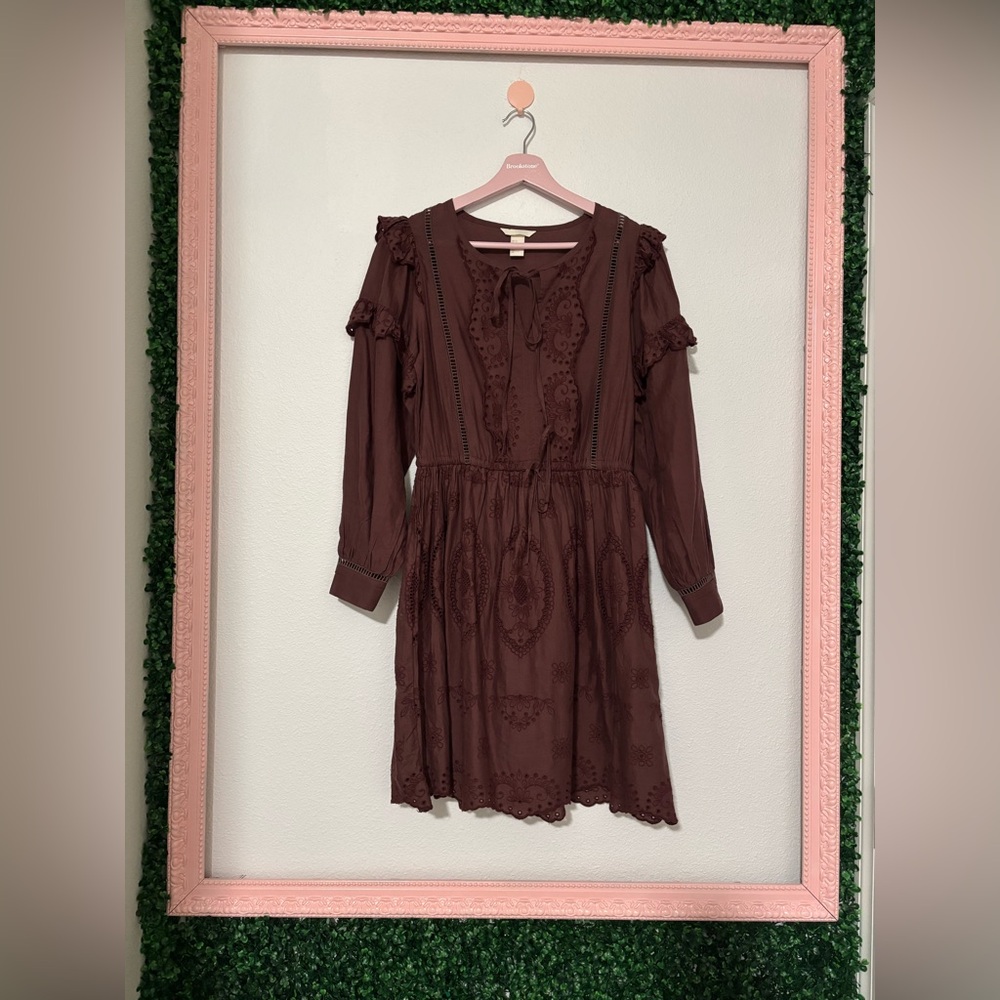 H&M embroidered dress - size S - burgundy